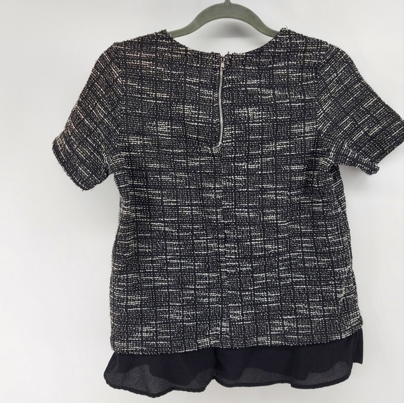 Emelia black and white short sleeve blouse with sheer ruffle bottom - Picture 5 of 5